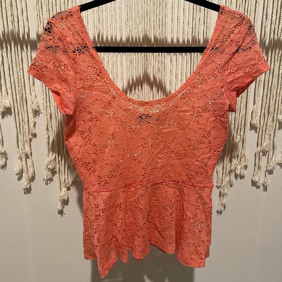 Almost Famous Tops - Almost Famous See-Through Peplum Blouse Size L